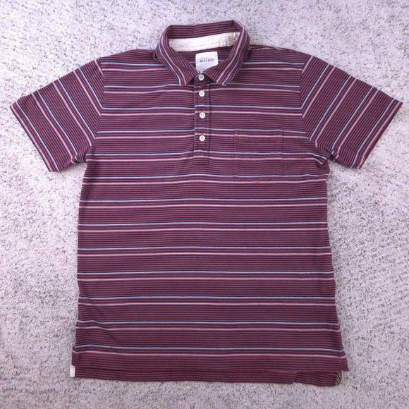 Billy Reid Other - Billy Reid Polo Mens Large Shirt Short Sleeve Striped Collared Brick Navy Knit